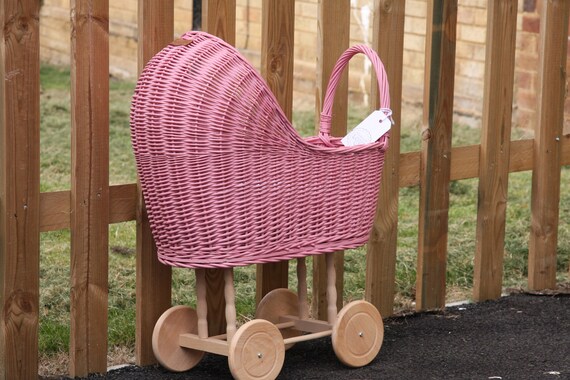 pink wicker dolls pram