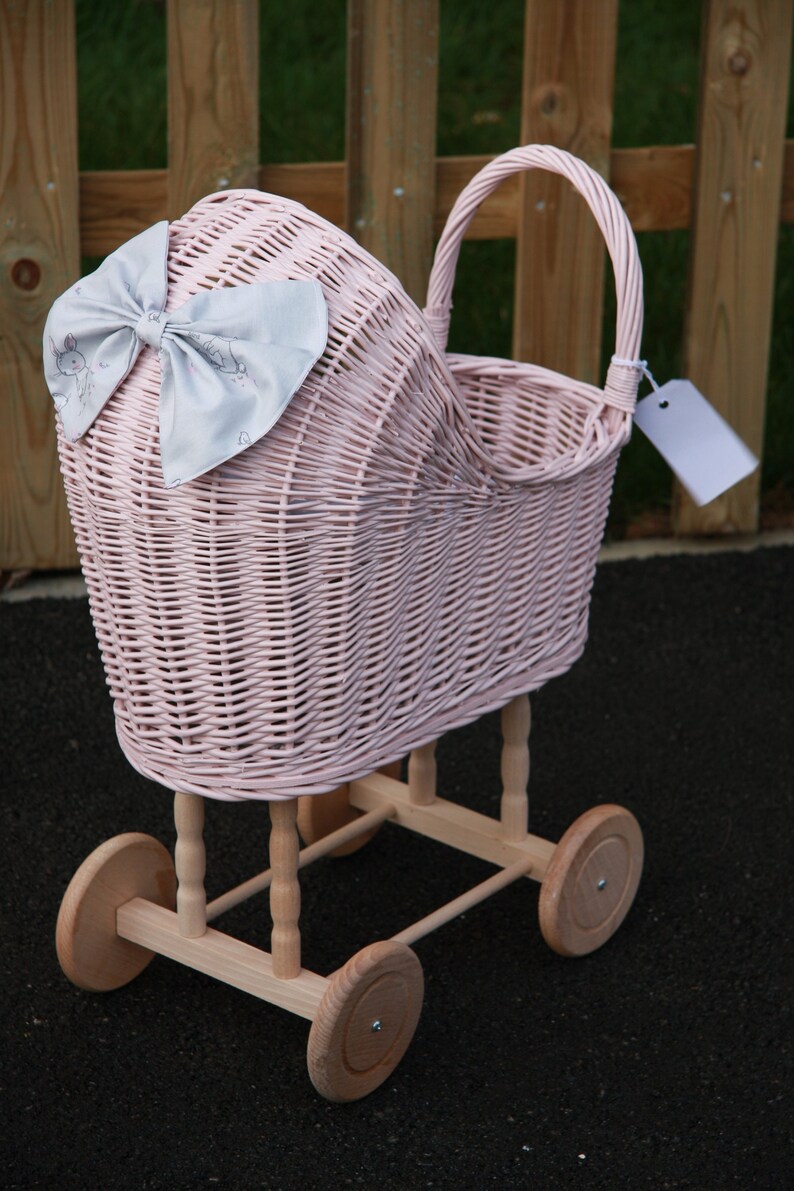 grey wicker dolls pram