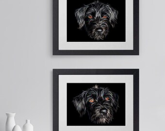 Black Jackapoo Print with Fractal Art Design. Various Sizes Available