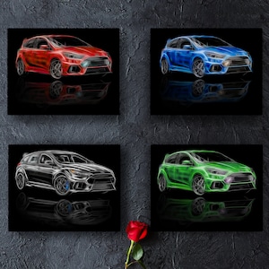 Ford Focus RS Car Aluminium Metal Wall Plaque with Stunning Fractal Art Design.