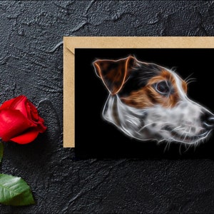 Biglietto di auguri Jack Russell con uno straordinario design artistico frattale. Blank Inside per compleanni o qualsiasi altra occasione