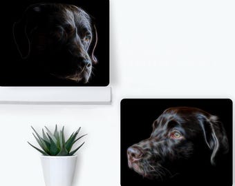 Chocolate Labrador Metal Wall Plaque with Fractal Art Design.