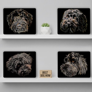 Zwarte metalen labradoodle-muurplaat met fractal art-design