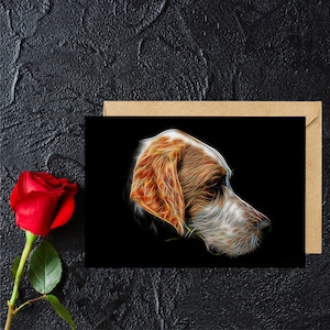 Tarjeta de felicitación English Pointer con impresionante diseño de arte fractal. En blanco en el interior para cumpleaños o cualquier otra ocasión