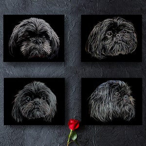 Black Shih Tzu Print with Stunning Fractal Art Design. Various Sizes Available