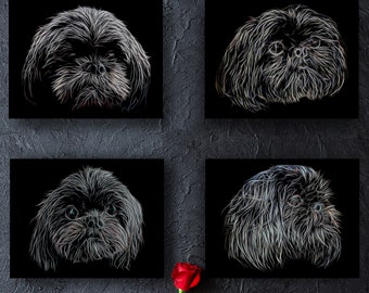 Black Shih Tzu Print with Stunning Fractal Art Design. Various Sizes Available