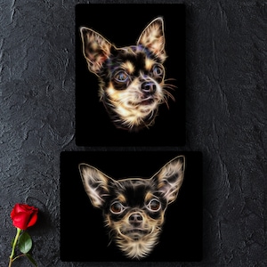 Short Haired Chocolate and Tan Chihuahua Metal Wall Plaque with Fractal Art Design.