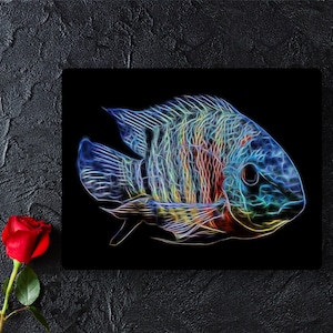 Red Tiger Severum Cichlid Fish Print with Stunning Fractal Art Design. Heros severus