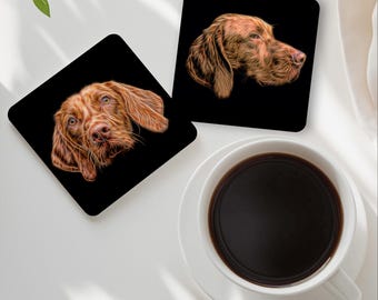 Hungarian Vizsla Dog Coasters with Stunning Fractal Art Design.