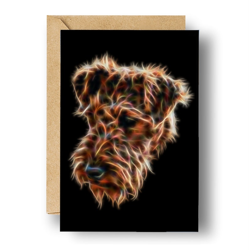 Airedale Terrier Greeting Card with Stunning Fractal Art Design. Blank Inside for Birthdays or any other Occasion image 2