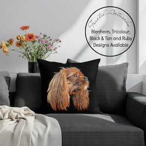 Cavalier King Charles Spaniel Cushion and Insert with Stunning Fractal Art Design. Ruby, Black and Tan, Blenheim and Tricolour