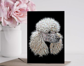 White Poodle Greeting Card with Stunning Fractal Art Design. Blank Inside for Birthdays or any other Occasion