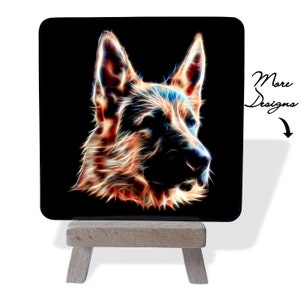 German Shepherd Dog Metal Plaque and Mini Easel with Stunning Fractal Art Design.