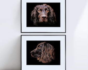 Chocolate Working Cocker Spaniel Print with Stunning Fractal Art Design. Various Sizes Available