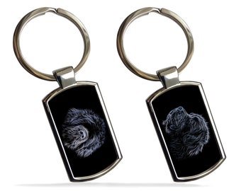 Black Newfoundland Dog Keychain with Fractal Art Design