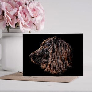 Chocolate Working Cocker Spaniel Greeting Card with Stunning Fractal Art Design. Blank Inside for Birthdays or any other Occasion