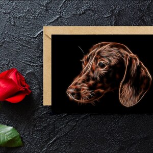 Chocolate Dachshund Greeting Card with Stunning Fractal Art Design. Blank Inside for Birthdays or any other Occasion image 3