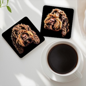 Chocolate Brown Cockapoo Coasters with Fractal Art Design. Cockapoo Owner Gift.