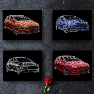 Ford Focus ST MK 3 Aluminium Metal Wall Plaque with Stunning Fractal Art Design.