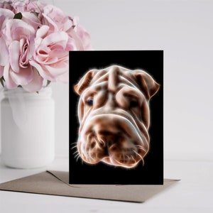 Cartão de Shar Pei com impressionante design de arte Fractal. Em branco dentro para aniversários ou qualquer outra ocasião