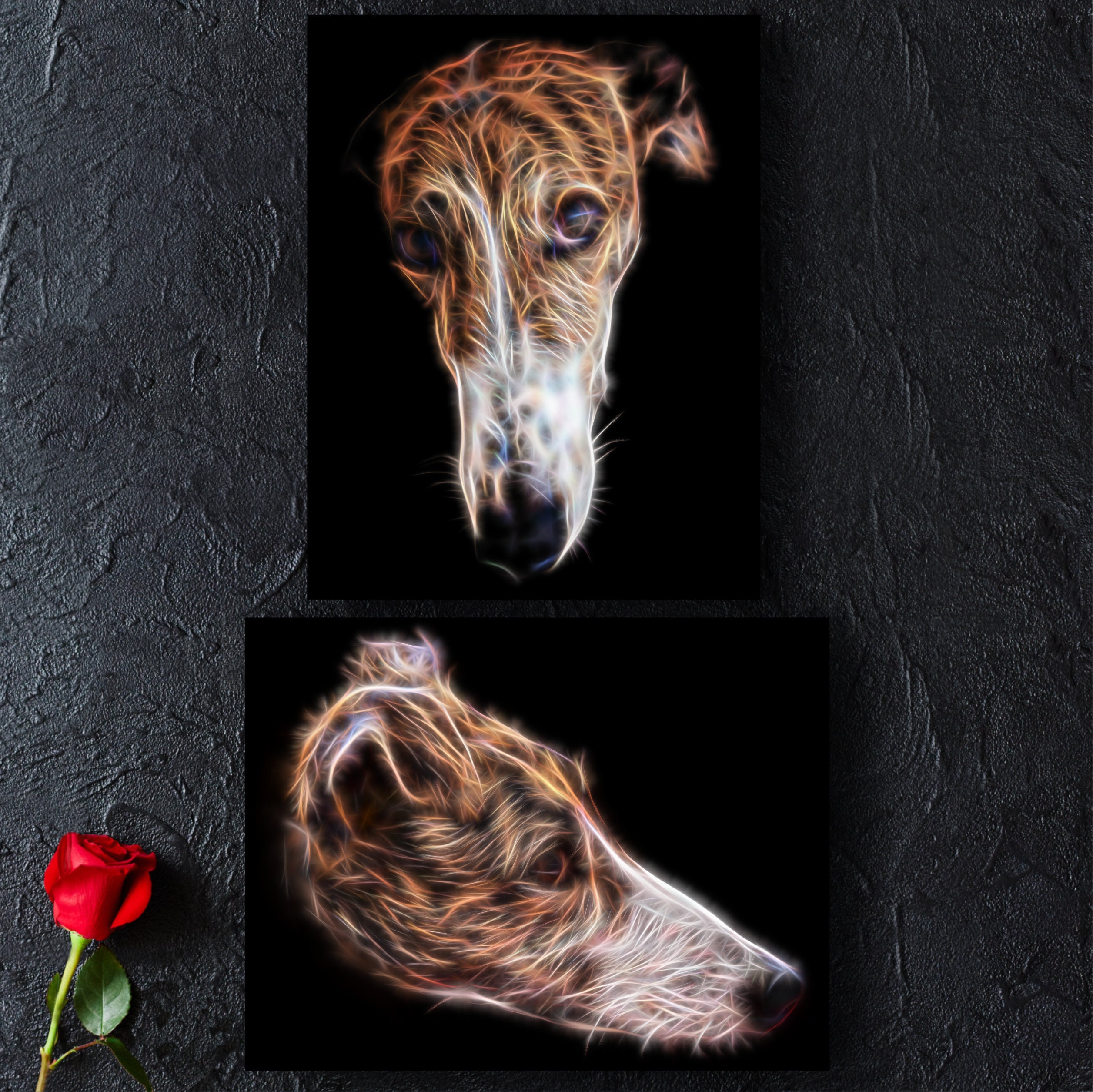 Brindle and White Greyhound Print with Stunning Fractal Art Design. Various Sizes Available