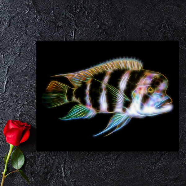 Frontosa Cichlid Print with Stunning Fractal Art Design. Frontosa Cyphotilapia