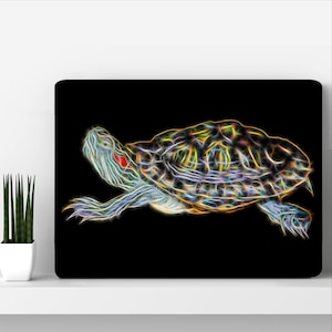 Red Eared Slider Turtle Fractal Art Aluminium Metal Wall Plaque
