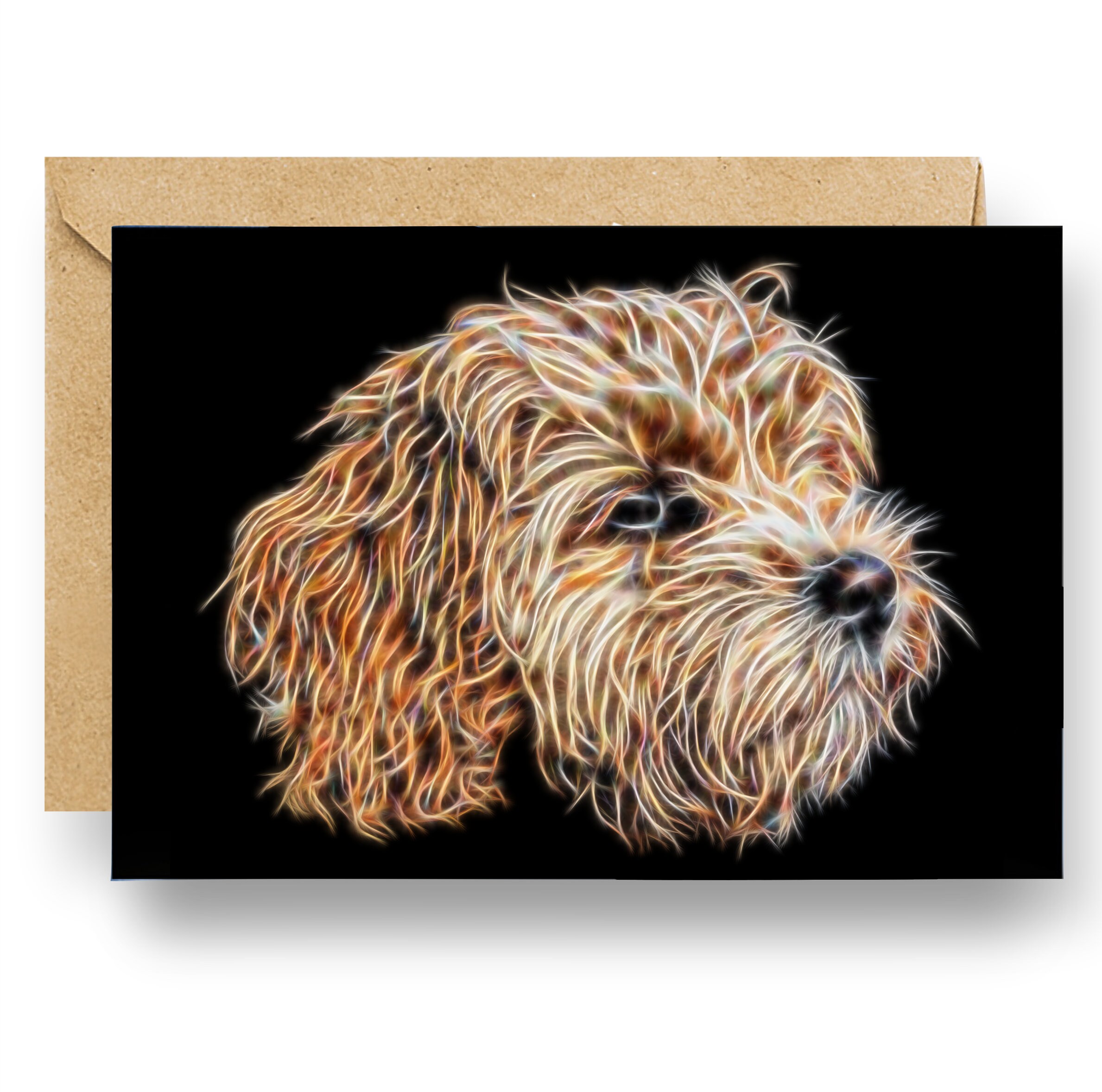 Apricot Cavapoo Greeting Card With Stunning Fractal Art Design. Blank ...