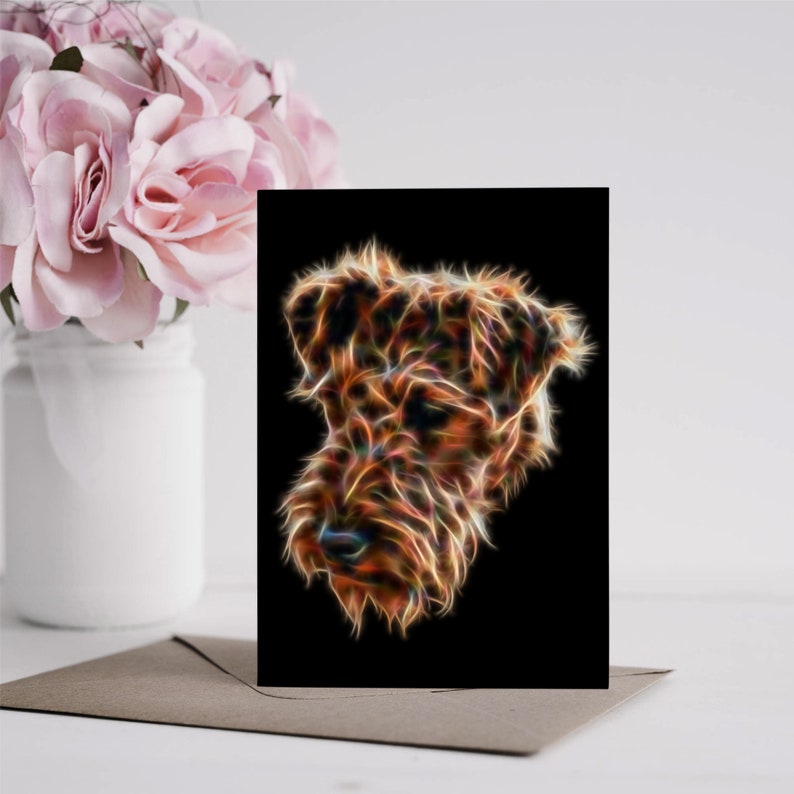 Airedale Terrier Greeting Card with Stunning Fractal Art Design. Blank Inside for Birthdays or any other Occasion image 1