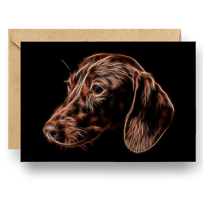 Chocolate Dachshund Greeting Card with Stunning Fractal Art Design. Blank Inside for Birthdays or any other Occasion image 2