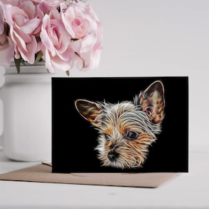 Chorkie Grußkarte mit atemberaubendem Fraktal Art Design. Innen leer für Geburtstage oder andere Anlässe