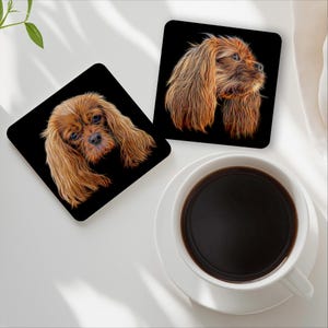 Ruby King Charles-spaniël-onderzetters met fractal Art Design Perfect cadeau voor hondenbezitter