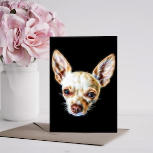 Crème Chihuahua wenskaart met prachtig Fractal Art Design. Blanco binnenkant voor verjaardagen of een andere gelegenheid