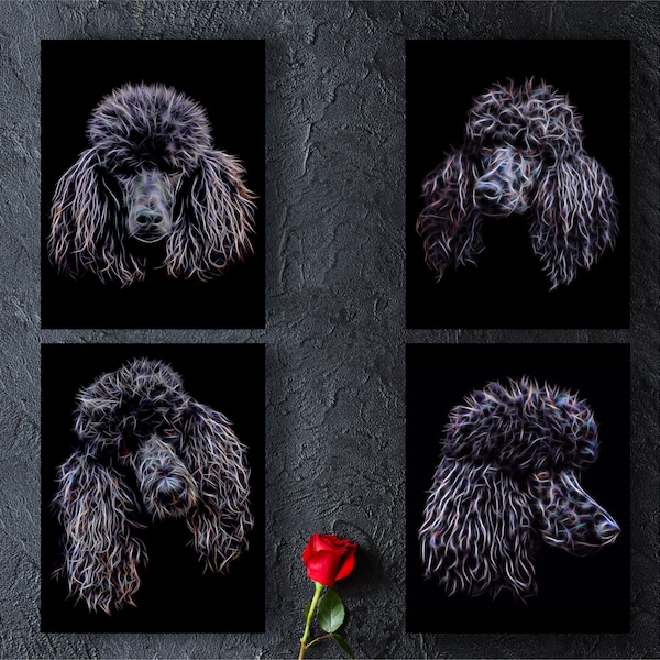 Black Poodle Print with Stunning Fractal Art Design. Various Sizes Available