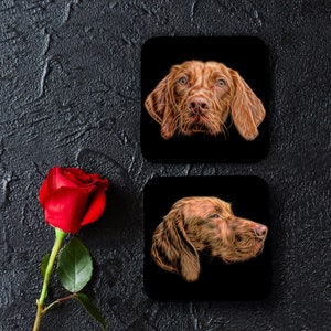 Hungarian Vizsla Dog Coasters, Set of 2, with Stunning Fractal Art Design.