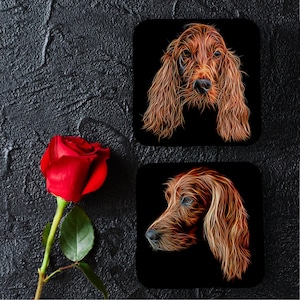 Irish Setter Coasters, Set of 2, with Stunning Fractal Art Design.