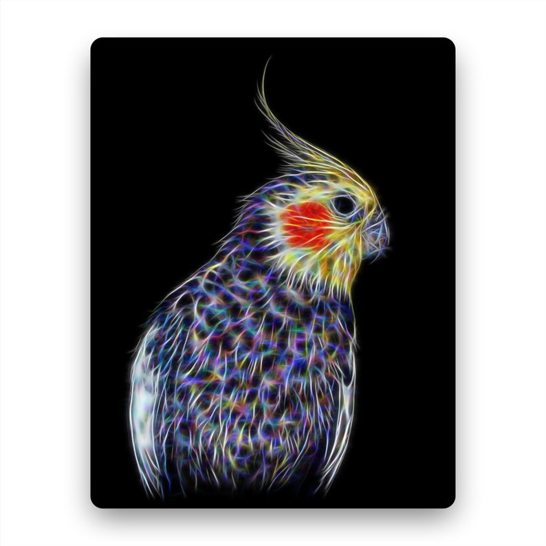 Cockatiel Aluminium Metal Wall Plaque with Stunning Fractal Art Design. image 2