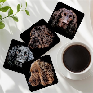 Working Cocker Spaniel Coasters with Fractal Art Design, Chocolate, Black and Red Colours