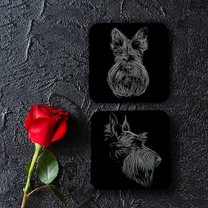 Scottish Terrier Coasters, Set of 2, with Stunning Fractal Art Design.