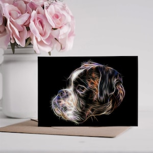 Boxer Dog wenskaart met prachtig Fractal Art Design. Blanco binnenkant voor verjaardagen of een andere gelegenheid