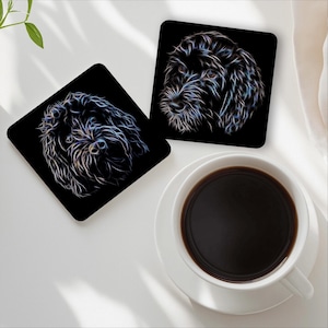 Black Cockapoo Coasters with Stunning Fractal Art Design.