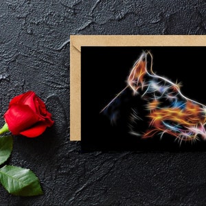 Doberman wenskaart met prachtig Fractal Art Design. Blanco binnenkant voor verjaardagen of een andere gelegenheid