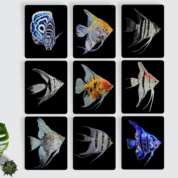 Angelfish Aluminium Metal Wall Plaque with Stunning Fractal Art Design.