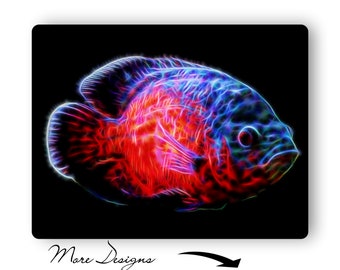 Oscar Cichlid Aluminium Metal Wall Plaque with Stunning Fractal Art Design.