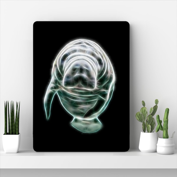 Manatee Metal Wall Plaque with Stunning Fractal Art Design