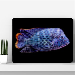 Green Terror Cichlid Aluminium Metal Wall Plaque with Stunning Fractal Art Design. Adinocara Rivulatus image 1