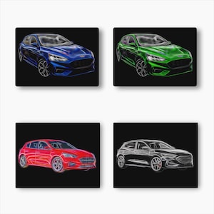 Plaque murale en métal en aluminium pour Ford Focus ST (2019-) avec un superbe design artistique fractal.