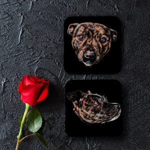 Brindle Staffordshire Bull Terrier Coasters, Set of 2, with Stunning Fractal Art Design. Perfect Dog Owner Gift.