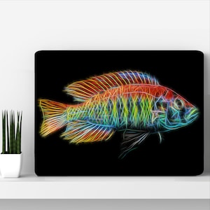 Plaque murale en métal pour cichlidés Flameback avec un superbe design artistique fractal. Pundamilia Nyererei