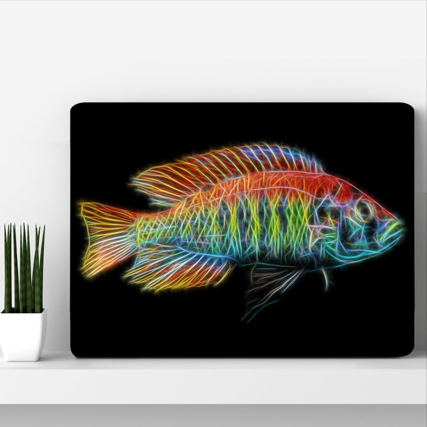 Flameback Cichlid Metal Wall Plaque with Stunning Fractal Art Design.  Pundamilia Nyererei